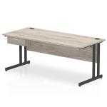 Impulse 1800 x 800mm Straight Office Desk Grey Oak Top Black Cantilever Leg Workstation 1 x 1 Drawer Fixed Pedestal I004709