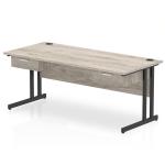 Impulse 1800 x 800mm Straight Office Desk Grey Oak Top Black Cantilever Leg Workstation 2 x 1 Drawer Fixed Pedestal I004716