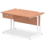Impulse 1200 x 800mm Straight Office Desk Beech Top White Cantilever Leg Workstation 1 x 1 Drawer Fixed Pedestal I004721