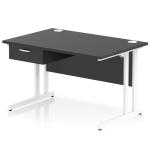 Impulse 1200 x 800mm Straight Office Desk Black Top White Cantilever Leg Workstation 1 x 1 Drawer Fixed Pedestal I004722
