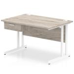 Impulse 1200 x 800mm Straight Office Desk Grey Oak Top White Cantilever Leg Workstation 1 x 1 Drawer Fixed Pedestal I004723