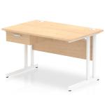 Impulse 1200 x 800mm Straight Office Desk Maple Top White Cantilever Leg Workstation 1 x 1 Drawer Fixed Pedestal I004724