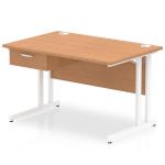 Impulse 1200 x 800mm Straight Office Desk Oak Top White Cantilever Leg Workstation 1 x 1 Drawer Fixed Pedestal I004725