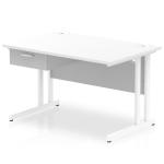Impulse 1200 x 800mm Straight Office Desk White Top White Cantilever Leg Workstation 1 x 1 Drawer Fixed Pedestal I004726