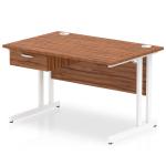 Impulse 1200 x 800mm Straight Office Desk Walnut Top White Cantilever Leg Workstation 1 x 1 Drawer Fixed Pedestal I004727