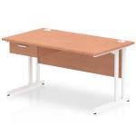 Impulse 1400 x 800mm Straight Office Desk Beech Top White Cantilever Leg Workstation 1 x 1 Drawer Fixed Pedestal I004728
