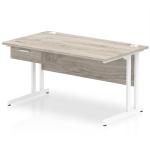 Impulse 1400 x 800mm Straight Office Desk Grey Oak Top White Cantilever Leg Workstation 1 x 1 Drawer Fixed Pedestal I004730