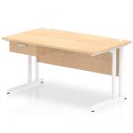 Impulse 1400 x 800mm Straight Office Desk Maple Top White Cantilever Leg Workstation 1 x 1 Drawer Fixed Pedestal I004731