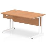 Impulse 1400 x 800mm Straight Office Desk Oak Top White Cantilever Leg Workstation 1 x 1 Drawer Fixed Pedestal I004732
