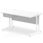 Impulse 1400 x 800mm Straight Office Desk White Top White Cantilever Leg Workstation 1 x 1 Drawer Fixed Pedestal I004733