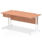 Impulse 1600 x 800mm Straight Office Desk Beech Top White Cantilever Leg Workstation 1 x 1 Drawer Fixed Pedestal I004735