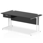 Impulse 1600 x 800mm Straight Office Desk Black Top White Cantilever Leg Workstation 1 x 1 Drawer Fixed Pedestal I004736