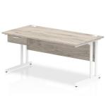 Impulse 1600 x 800mm Straight Office Desk Grey Oak Top White Cantilever Leg Workstation 1 x 1 Drawer Fixed Pedestal I004737