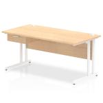 Impulse 1600 x 800mm Straight Office Desk Maple Top White Cantilever Leg Workstation 1 x 1 Drawer Fixed Pedestal I004738