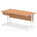 Impulse 1600 x 800mm Straight Office Desk Oak Top White Cantilever Leg Workstation 1 x 1 Drawer Fixed Pedestal I004739