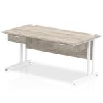 Impulse 1600 x 800mm Straight Office Desk Grey Oak Top White Cantilever Leg Workstation 2 x 1 Drawer Fixed Pedestal I004744