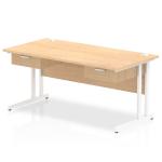 Impulse 1600 x 800mm Straight Office Desk Maple Top White Cantilever Leg Workstation 2 x 1 Drawer Fixed Pedestal I004745