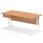 Impulse 1600 x 800mm Straight Office Desk Oak Top White Cantilever Leg Workstation 2 x 1 Drawer Fixed Pedestal I004746