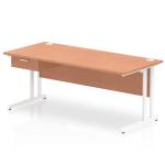 Impulse 1800 x 800mm Straight Office Desk Beech Top White Cantilever Leg Workstation 1 x 1 Drawer Fixed Pedestal I004749