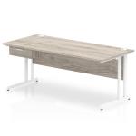 Impulse 1800 x 800mm Straight Office Desk Grey Oak Top White Cantilever Leg Workstation 1 x 1 Drawer Fixed Pedestal I004751