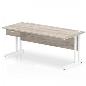 Impulse 1800 x 800mm Straight Office Desk Grey Oak Top White