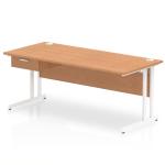 Impulse 1800 x 800mm Straight Office Desk Oak Top White Cantilever Leg Workstation 1 x 1 Drawer Fixed Pedestal I004753
