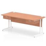 Impulse 1800 x 800mm Straight Office Desk Beech Top White Cantilever Leg Workstation 2 x 1 Drawer Fixed Pedestal I004756