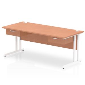 Impulse 1800 x 800mm Straight Office Desk Beech Top White Cantilever