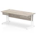 Impulse 1800 x 800mm Straight Office Desk Grey Oak Top White Cantilever Leg Workstation 2 x 1 Drawer Fixed Pedestal I004758