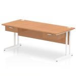 Impulse 1800 x 800mm Straight Office Desk Oak Top White Cantilever Leg Workstation 2 x 1 Drawer Fixed Pedestal I004760