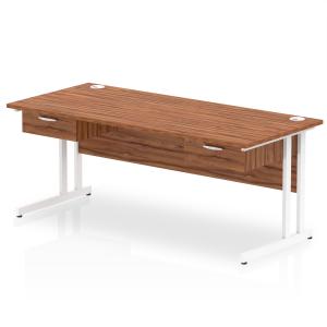 Impulse 1800 x 800mm Straight Office Desk Walnut Top White Cantilever