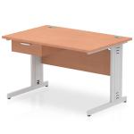 Impulse 1200 x 800mm Straight Office Desk Beech Top Silver Cable Managed Leg Workstation 1 x 1 Drawer Fixed Pedestal I004763