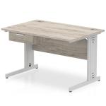 Impulse 1200 x 800mm Straight Office Desk Grey Oak Top Silver Cable Managed Leg Workstation 1 x 1 Drawer Fixed Pedestal I004765
