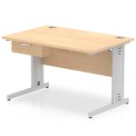 Impulse 1200 x 800mm Straight Office Desk Maple Top Silver Cable Managed Leg Workstation 1 x 1 Drawer Fixed Pedestal I004766