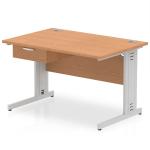 Impulse 1200 x 800mm Straight Office Desk Oak Top Silver Cable Managed Leg Workstation 1 x 1 Drawer Fixed Pedestal I004767