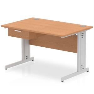 Impulse 1200 x 800mm Straight Office Desk Oak Top Silver Cable Managed