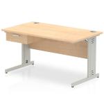 Impulse 1400 x 800mm Straight Office Desk Maple Top Silver Cable Managed Leg Workstation 1 x 1 Drawer Fixed Pedestal I004773