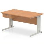 Impulse 1400 x 800mm Straight Office Desk Oak Top Silver Cable Managed Leg Workstation 1 x 1 Drawer Fixed Pedestal I004774