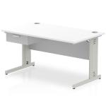 Impulse 1400 x 800mm Straight Office Desk White Top Silver Cable Managed Leg Workstation 1 x 1 Drawer Fixed Pedestal I004775