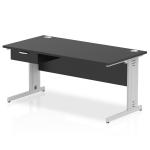 Impulse 1600 x 800mm Straight Office Desk Black Top Silver Cable Managed Leg Workstation 1 x 1 Drawer Fixed Pedestal I004778