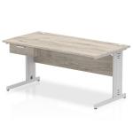 Impulse 1600 x 800mm Straight Office Desk Grey Oak Top Silver Cable Managed Leg Workstation 1 x 1 Drawer Fixed Pedestal I004779
