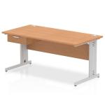 Impulse 1600 x 800mm Straight Office Desk Oak Top Silver Cable Managed Leg Workstation 1 x 1 Drawer Fixed Pedestal I004781