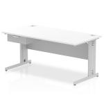 Impulse 1600 x 800mm Straight Office Desk White Top Silver Cable Managed Leg Workstation 1 x 1 Drawer Fixed Pedestal I004782