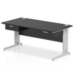 Impulse 1600 x 800mm Straight Office Desk Black Top Silver Cable Managed Leg Workstation 2 x 1 Drawer Fixed Pedestal I004785