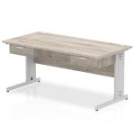 Impulse 1600 x 800mm Straight Office Desk Grey Oak Top Silver Cable Managed Leg Workstation 2 x 1 Drawer Fixed Pedestal I004786