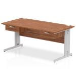Impulse 1600 x 800mm Straight Office Desk Walnut Top Silver Cable Managed Leg Workstation 2 x 1 Drawer Fixed Pedestal I004790