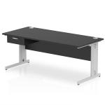Impulse 1800 x 800mm Straight Office Desk Black Top Silver Cable Managed Leg Workstation 1 x 1 Drawer Fixed Pedestal I004792