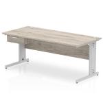 Impulse 1800 x 800mm Straight Office Desk Grey Oak Top Silver Cable Managed Leg Workstation 1 x 1 Drawer Fixed Pedestal I004793