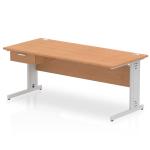 Impulse 1800 x 800mm Straight Office Desk Oak Top Silver Cable Managed Leg Workstation 1 x 1 Drawer Fixed Pedestal I004795