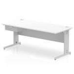 Impulse 1800 x 800mm Straight Office Desk White Top Silver Cable Managed Leg Workstation 1 x 1 Drawer Fixed Pedestal I004796